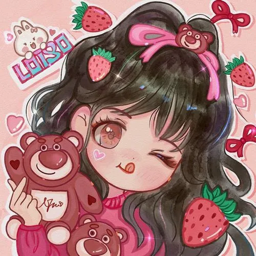 Ảnh avatar gấu dâu phong cách chibi dễ thương nền pastel ánh sáng mềm.