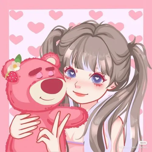 Hình profile cute gấu dâu chibi vui vẻ mắt to nét vẽ tay.