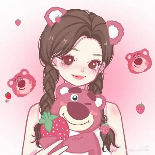 Hình avatar cute gấu dâu hoạt hình dễ thương độ tương phản thấp.