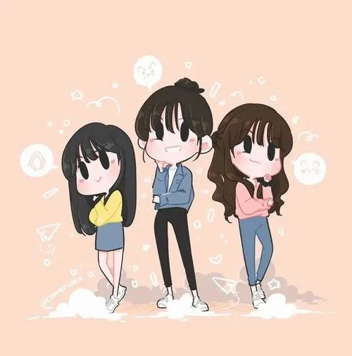 Hình đại diện team ba người cười nhẹ phong cách vô tri.