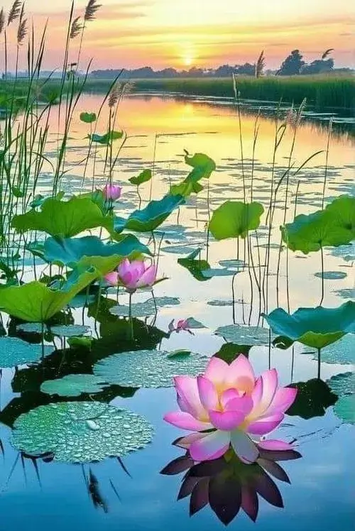 Hình hoa sen nở trong bùn non dưới ánh sáng sớm an yên.