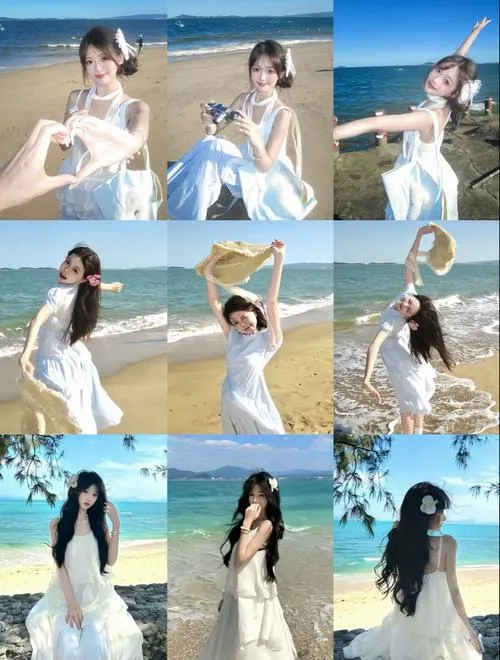 Dáng chụp ngoài biển dùng góc máy thấp mở không gian mở.