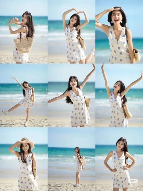 Pose ảnh biển tạo chuyển động nhẹ cùng sóng vỗ.