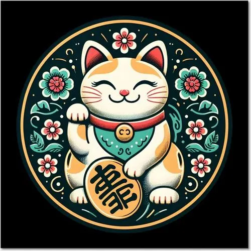 Hình đại diện mèo thần tài phong cách web art gợi phúc khí tĩnh lặng