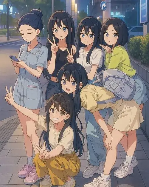 Ảnh profile nhóm nữ 6 người cân đối từng gương mặt từng cảm xúc