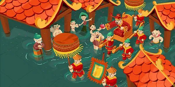 Khoảnh khắc múa rối nước cho thấy sự phối hợp tập thể của nghệ nhân.