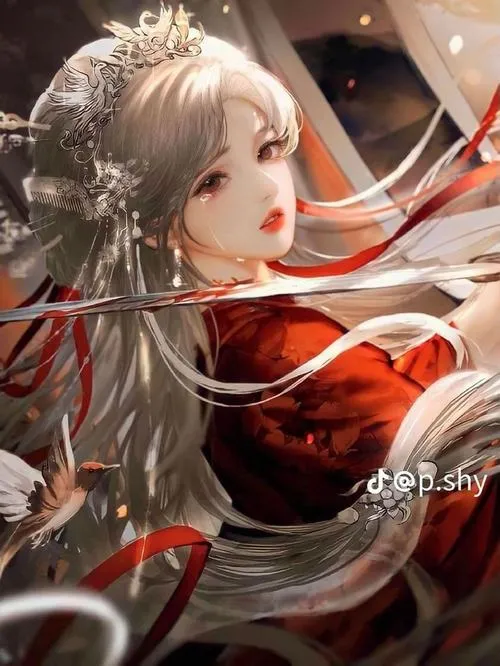 Ảnh thiếu nữ cổ phong đứng hành lang gỗ dưới ánh trăng lạnh