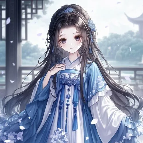 Cổ trang anime nữ buồn với tông lam tím, càng nhẹ càng thấm lâu