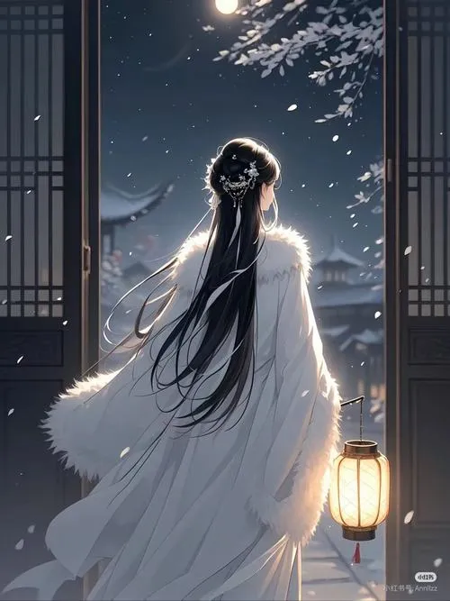 Thiếu nữ cam chịu nhìn bóng trăng trên nước bên hồ sen