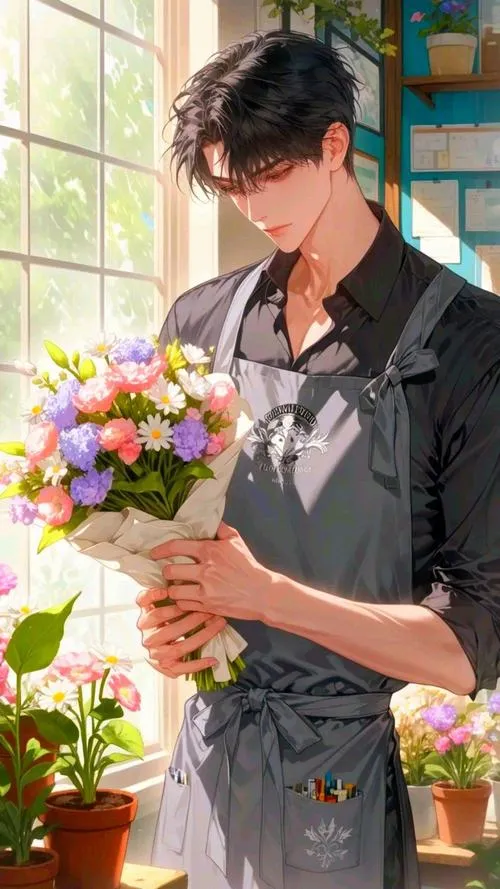 Tạo dáng ảnh anime nam tổng tài: tay đút túi, chỉnh cà vạt, tựa cửa sổ