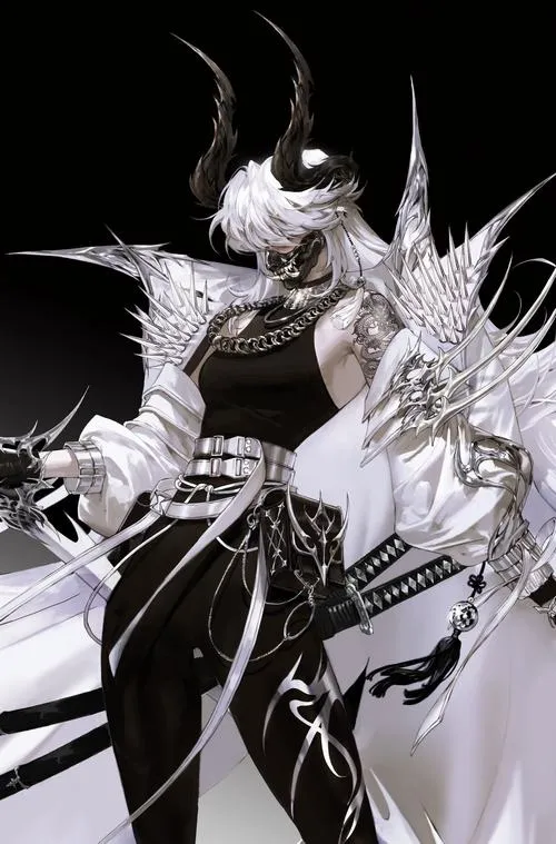 Nhân vật nữ anime với ánh mắt đỏ gợi sát khí mạnh mẽ