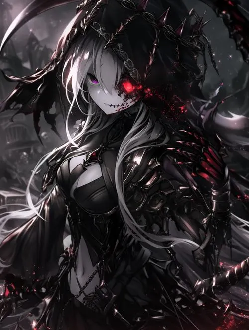 Phong cách goth, cánh đen, mắt đỏ, anime nữ ngầu ác quỷ đúng chất áp đảo