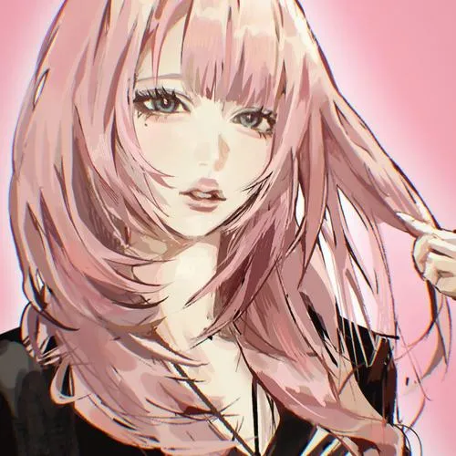 Ảnh anime nữ tóc tím nền pastel cùng Mắt to long lanh mơ màng