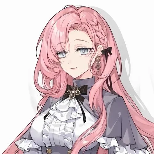 Hình vẽ anime tóc hồng ngọt ngào với Nụ cười hiền và ánh sáng dịu