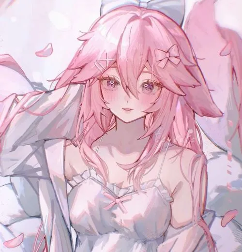 Ảnh anime nữ tóc hồng dễ thương với Má hồng nhẹ nhìn rất hiền