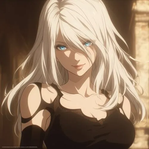 Nhân vật anime nữ với tóc trắng và ánh mắt gợi cảm xúc tĩnh lặng