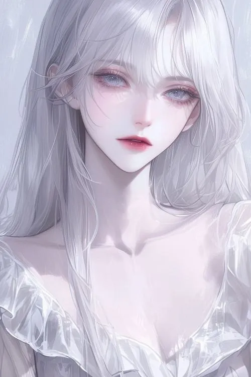 Không gian tĩnh lặng ôm lấy nhân vật anime nữ tóc trắng