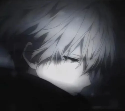 Avatar dễ thương anime đen trắng mờ tập trung biểu cảm tĩnh