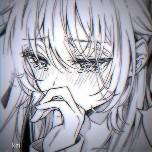 Avatar dễ thương anime đen trắng phát sáng tập trung ánh nhìn