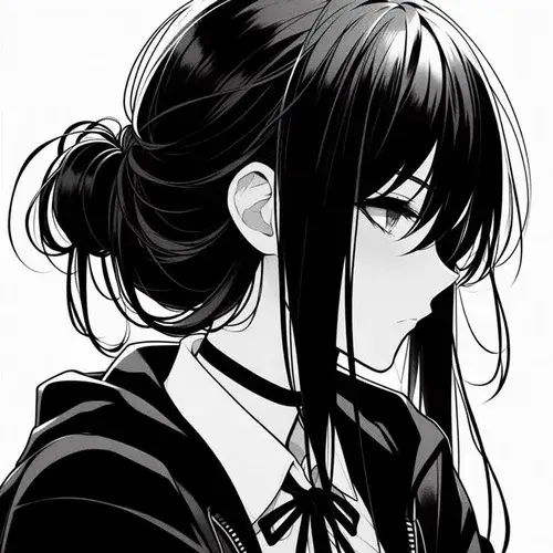 Hình vẽ anime nữ đen trắng thể hiện chiều sâu hình ảnh