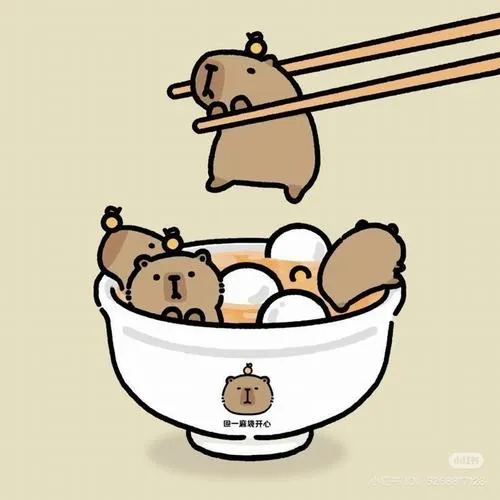 Capybara chibi dáng ngồi chậm rãi thân thiện hiền