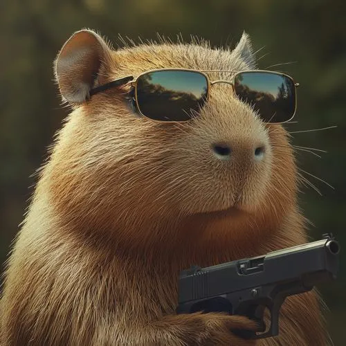 Capybara xã hội đen đeo kính đen mang vẻ bình tĩnh tự nhiên