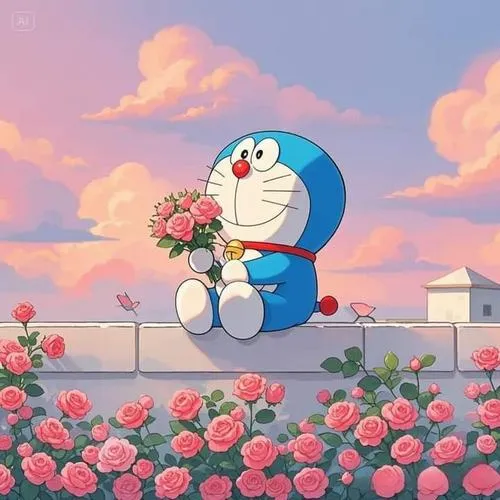 Ảnh đại diện Doremon nền xanh làm tổng thể màu chủ đạo xanh dương