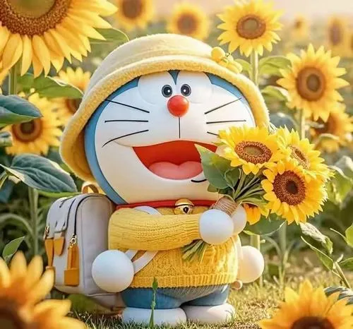 Ảnh avatar Facebook Doremon với nụ cười tròn trên nền pastel