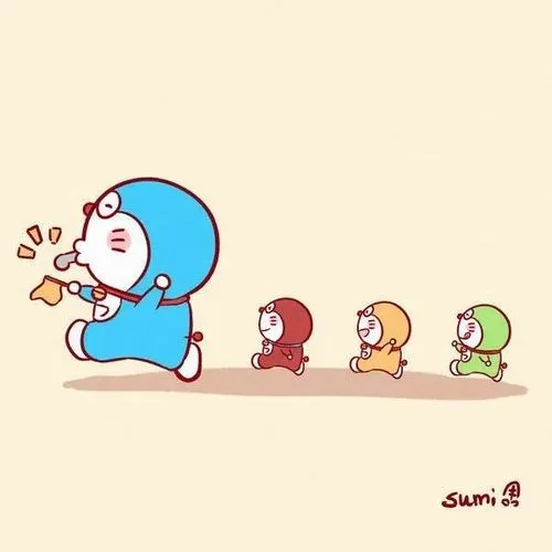 Hình đại diện cute Doraemon mắt cá chết tông xanh trắng vui nhộn