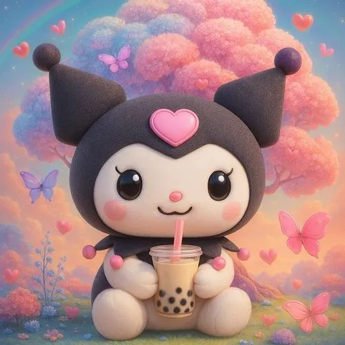 Tạo hình chibi Kuromi mang màu tím đen và nét hài hước