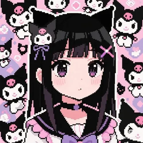 Hình profile cute Kuromi kết hợp tai nhọn và mũ jester độc đáo