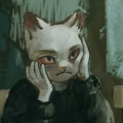 Avatar mèo cô đơn giữa bố cục tối giản và màu sắc lạnh