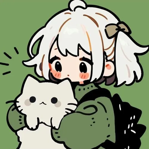 Ảnh đại diện mèo chibi phối họa tiết tròn trên lớp màu