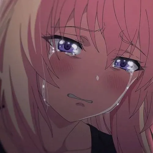 Avatar cảm xúc buồn nữ anime giữa màu xanh xám và bóng tối