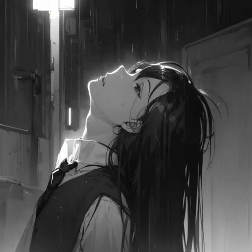 Avatar cô đơn nữ anime với mái tóc rũ và khuôn mặt nghiêng