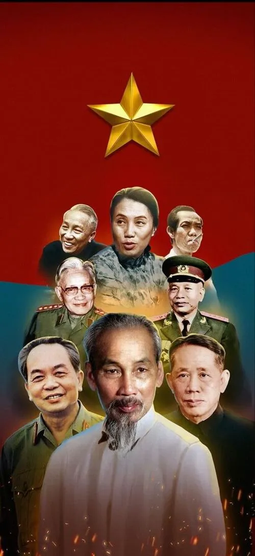 Nền đỏ trang trọng kết hợp vầng trán cao tạo vẻ nghi lễ bền vững