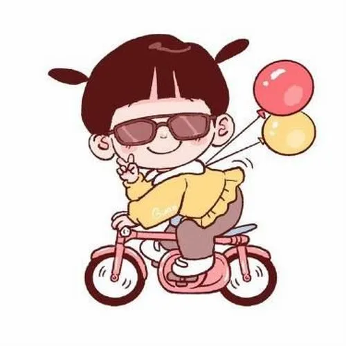 Nhóc con đeo kính, đạp xe ba bánh, ôm bóng bay, biểu cảm tinh nghịch.