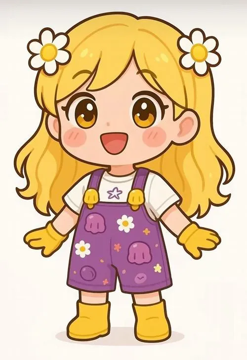 Hình ảnh chibi bé gái kiểu sticker viền đậm, màu sạch và biểu cảm siêu rõ