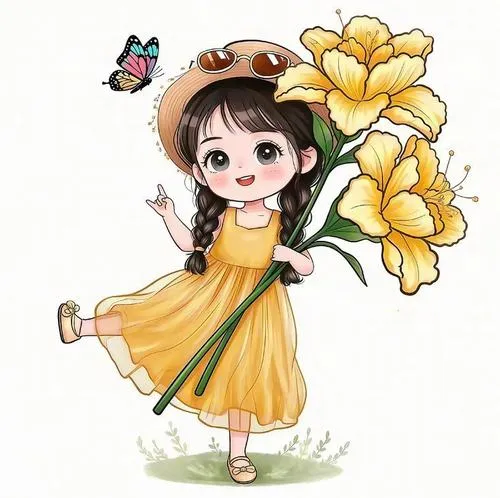 Nhân vật tí hon phong cách ngọt ngào, phụ kiện nơ tóc và nền mây bông dịu