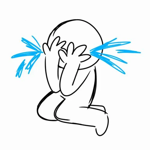 Nhân vật tối giản ôm mặt, nước mắt bắn ra, kiểu buồn quá không nói nổi.