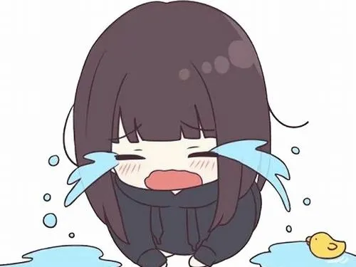 Bé tóc tím khóc thành dòng, nước mắt chảy xuống sàn, cảm giác cô đơn kéo dài.