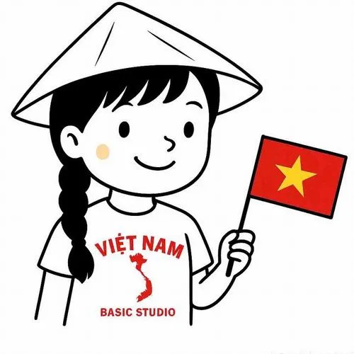 Hình chibi mặc áo cờ đỏ sao vàng với phối màu đỏ vàng chặt chẽ