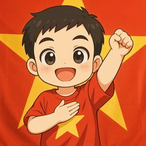 Nhân vật chibi mỉm Nụ cười Tư thế giơ cờ rạng rỡ đầy tự hào