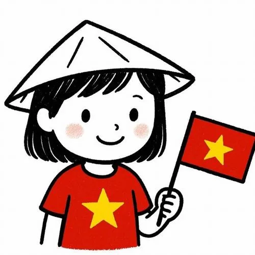 Ảnh Cột cờ Hà Nội cùng Nhân vật chibi giơ cờ rực sắc