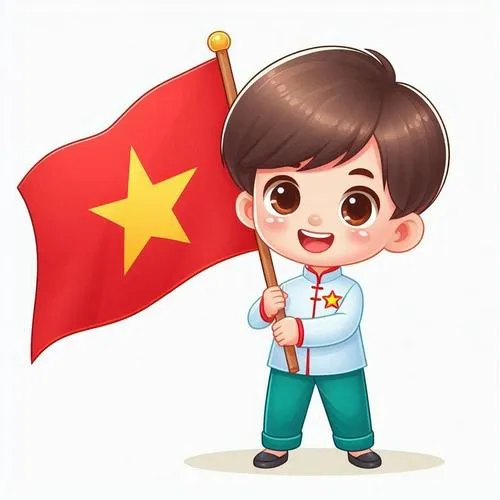 Ảnh chibi nam cầm cờ Việt Nam kiểu cổ vũ bóng đá, năng lượng lan sang cả màn hình