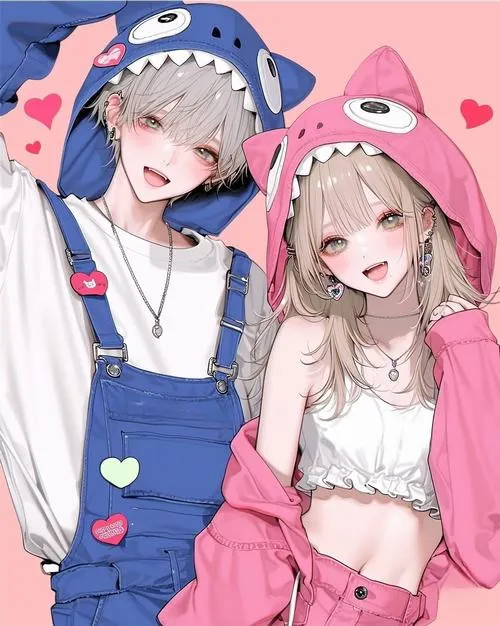 Ảnh chibi cặp đôi theo concept quán cà phê, giữ vibe hẹn hò rất đời thường