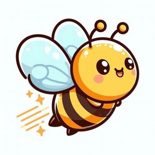 Ong chibi cánh xanh, bụng vàng sọc, bay lơ lửng, hợp chủ đề thiên nhiên trong trẻo.