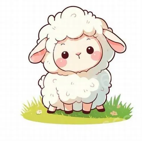 Cừu con lông xốp, mặt tròn, đứng trên cỏ, vibe đồng quê nhẹ nhàng và sạch.