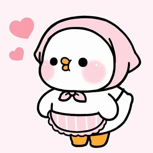 Vịt con mặc áo hồng, mặt tròn má phính, vibe đáng yêu kiểu bạn nhỏ hay ngại.