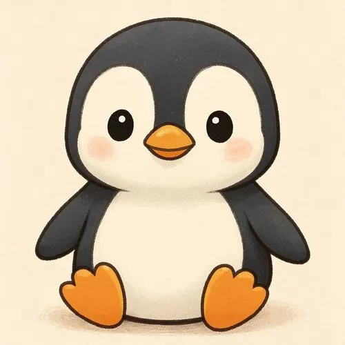 Chim cánh cụt bụng trắng, chân cam, ngồi thẳng, nét tối giản mà vẫn siêu cưng.